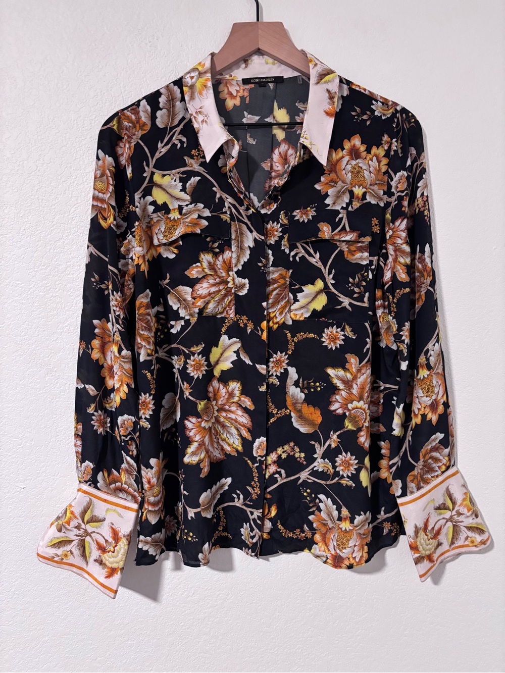 Kobi Halperin Floral Print Button-Down Blouse 100% Silk Size M